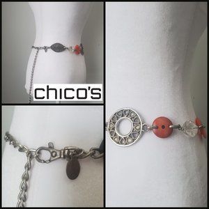 CHICO'S Chain Belt Medallion Glass Stone Rustic Silver Metal Southwestern Boho